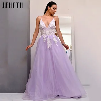 JEHETH 3D цвете дантела апликации тюл вечерна рокля принцеса A-линия فساتين السهرة сладко парти спагети каишка v-образно деколте бала рокля