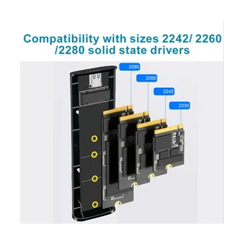 M2 SSD случай двоен протокол NVMe SATA твърдотелен диск корпус 2-в-1 USB C 3.1 Gen2 10Gbps към PCIe M.2 SSD кутия, сив