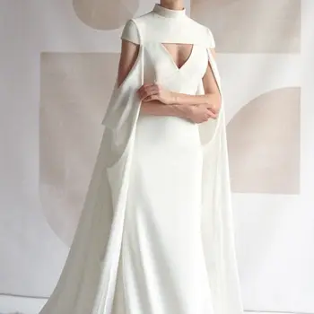 Елегантен дамски сатен наметало съвпадение вечерна рокля висока яка секси без гръб булчински шал мода сватба нос персонализирате SWD920