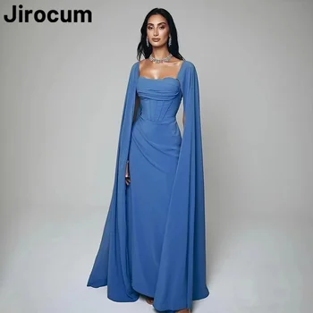 Jirocum Blue Square Neck Ball рокля Жените сатен прости парти вечерни рокли етаж дължина Саудитска Арабия Официални рокли за повод