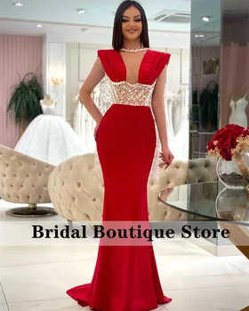 Нов дизайн Червена русалка Вечерни рокли Луксозни 2023 мъниста перли Арабска официална абитуриентска рокля за сватбени халати De Soirée
