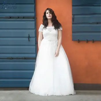 LAYOUT NICEB Апликация дантела плюс размер булката рокли A-Line тюл сватбени рокли къси ръкави обратно дантела нагоре vestidos de fiesta 2024