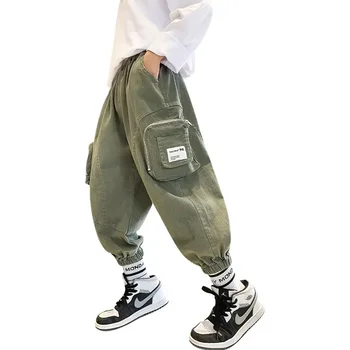 Пролет Есен Детски джоб с цип Карго панталони Мода Хип-хоп Sweatpants Момчета Ежедневни спортни панталони за тийнейджъри момчета Детски панталони
