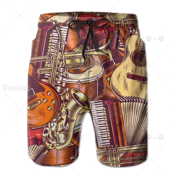 Мъжки шорти за плуване Бански костюми Ретро музикален инструмент Мъже Куфари Бански Мъж Плажно облекло Къси панталони Бермудски шорти