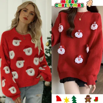 Коледа сладък плетен пуловер ONeck фенер ръкав хлабав плетени върхове топло трикотаж Коледа пуловер меки прекрасни пуловери гореща продажба