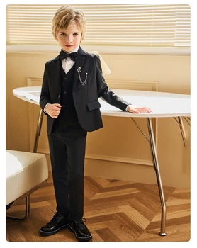 Boys Girls Host Piano Ceremony Tuxedo Dress Children Black Blue Suit For Wedding Teenager Kids Party Prom Show Photography Suit