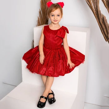 Сладък O-образно деколте червено цвете момиче рокля A-line мини розова принцеса първо причастие рокля Royal Blue кратко парти рокля за сватба