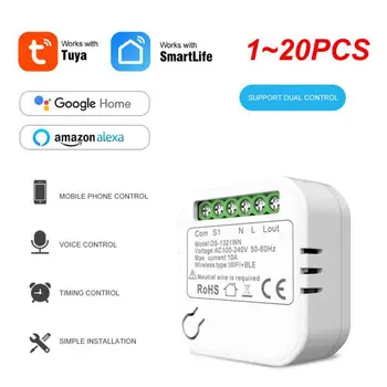  1 ~ 20PCS Tuya Mini Smart Wifi Switch Модул DIY Light Switch No Neutral 2 Way Control 220V 110V Smart Life App Поддръжка Alexa