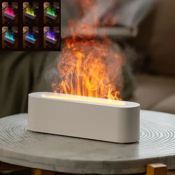 Симулиран пламък аромат дифузьор овлажнител на въздуха USB десктоп симулация светлина ароматерапия пречиствател въздух за спалня със 7 цвята