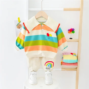 Комплекти за детски дрехи за бебета момичета Пуловер Суитчър Панталони Rainbow Цветни детски дрехи Пролет Бебешки ежедневни тоалети