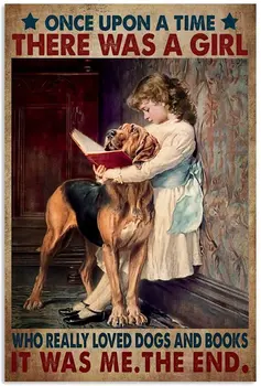 Имало едно време едно момиче, което наистина харесвало кучета и книги беше моят метален калай знак вътрешен открит домашен бар кафе киче