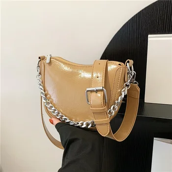 Дамски нов цип PU Дамска чанта за кръстосано тяло Проста и модерна дамска чанта Твърда верига Дамска чанта за рамо