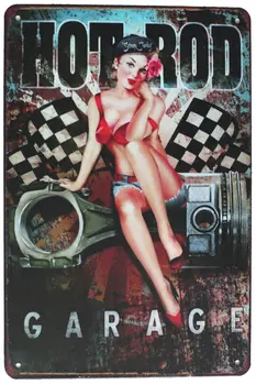 Hot Rod гараж момиче, метален калай знак, реколта изкуство плакат плакет гараж дома стена декор