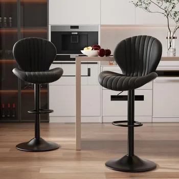 Бар столове Комплект от 2 модерни въртящи се бар столове, бар столове Височина на брояча с висока облегалка, лесен 3-5 минутен монтаж