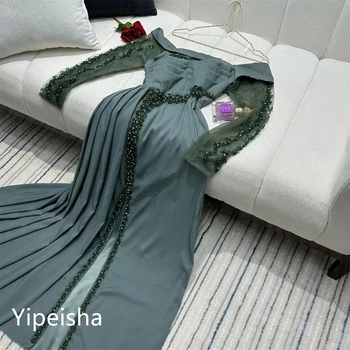 Yipeisha ретро мода извън рамото обвивка коктейл вечерни цветя пайети пъти шифон абитуриентски рокли