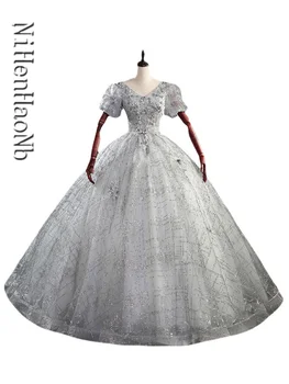 бутер ръкав Quinceanera рокли V врата 2023 нова парти рокля Елегантна бална рокля Сладка абитуриентска рокля Персонализиране