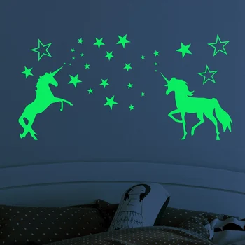 Светят в тъмното звезди стена стикери за деца бебе спалня таван начало декор светещи звезди еднорог стена стикери
