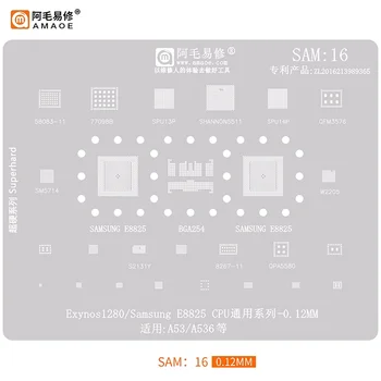 Amaoe SAM16 BGA Reballing шаблон шаблон за Samsung A53 A536 Exynos1280 / E8825 CPU SPU13P / SPU14P SHANNON5511 W2205