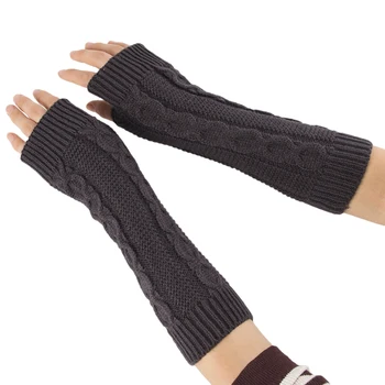 Дълги ръкавици без пръсти Зимни плетени капаци за пръсти Ръчни ръкавици за жени Мека ръка топло плета палеца Еластични ръкавици за