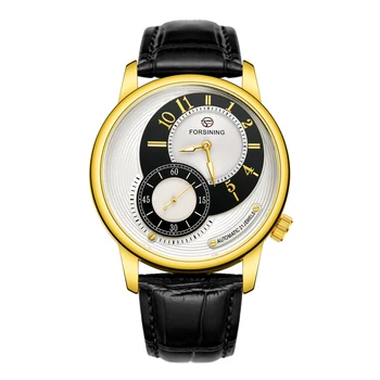 Fashion Forsining Top Brand Luxury Golden Case Creative Dial Man Mechanical Stylish Leather Self-winding Watch Relogio Masculino