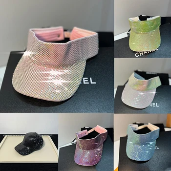 Нова супер флаш кристална шапка Мъжка и дамска ръчно изработена пълна диамантена шапка мода универсална лятна шапка за слънце празна горна шапка