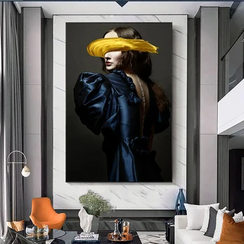 Модерно изкуство Златни готини жени платно плакат печат дама маслена живопис стена изкуство за хол спалня без рамка