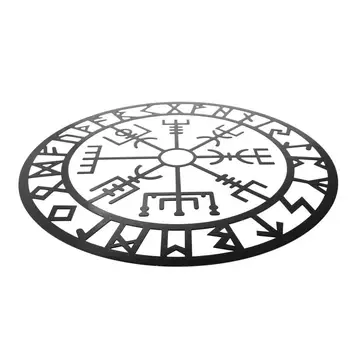 стил Железен викинг декор Скандинавска митология Символи Декорация на стена Творчески метален кръгъл стенен рафт декор