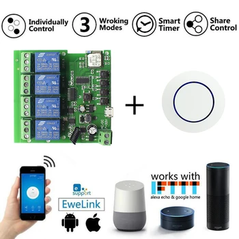 4 канал Ewelink WiFi RF превключвател модул DC 7-32V USB 5V с 433mhz дистанционно управление Интелигентен дом за Alexa Googole Home Nest