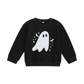 Детски момичета Момчета Суитчъри Хелоуин дрехи Ghost печат екипажа врата дълъг ръкав детски пуловери есенни върхове