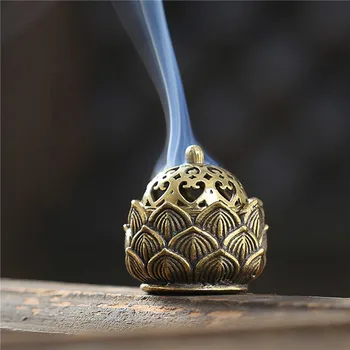 1Pcs декоративни тамян горелка ретро мед малък лотос тамян притежателя Censer настолен орнамент за магазин офис дом