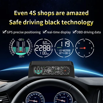 X92 OBD2 GPS Car Head Up дисплей Цифров скоростомер Компас GPS монитор за налягането в гумитеОфроуд интелигентен измервател на височината на нивото
