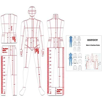 Мъжка модна илюстрация владетел рисунка шаблон, както е показано акрил за шиене хуманоиден модел дизайн, измерване на облекло