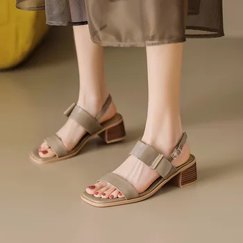 Phoentin 2023 Летни дамски сандали от естествена кожа на висок ток Елегантен офис Дами Open Toe основни сандали размер 43 обувки FT2414
