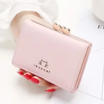 Чанта женски корейски мода малки три сгъваем портфейл преносим кратко студент монета портфейл двойна употреба портфейл карта чанта
