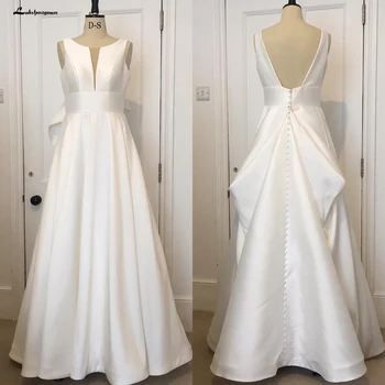 Lakshmigown сатенени сватбени рокли реколта линия булчински рокли без гръб плюс размер 2023 Vestidos vestido de noiva sereia