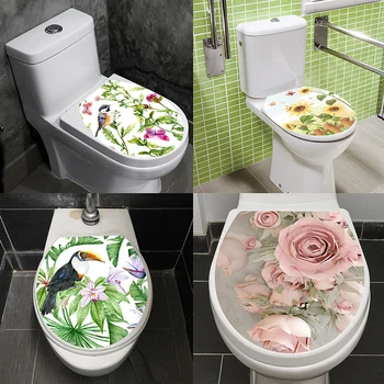 1PC WC пиедестал тиган капак стикер тоалетна табуретка Commode стикер Начало декор Bathroon декор 3D отпечатани цвете изглед Decals 30 * 35cm