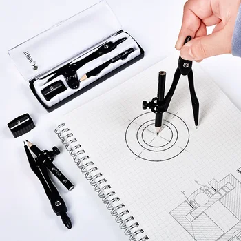 3Pcs Комплект Арт дизайн Метален компас Геометричен инструмент за рисуване с острилка Математически комплект Студентски чертане Draw Circle Канцеларски материали