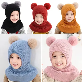 Зимна бебешка шапка PomPom плетена детска шапка Beanie за бебе момиче и бебе момче шапка шал двойно топло подплата капачки ветроупорен топло