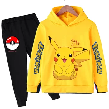 Boys Girls Pokemon Hoodie Pikachu Hooded Clothing Set Детско палто Панталони Спортен костюм Анцузи Детски дрехи за малки деца
