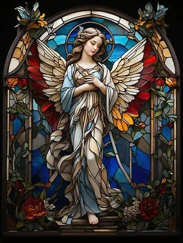 Ръчно изработен DIY религиозен диамантен комплект за рисуване Ангелски крила кръст бродирани цветя стъкло изкуство диамант мозайка декорация дома