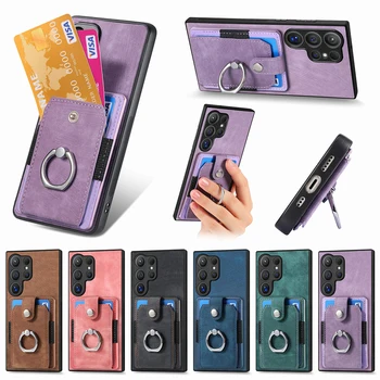 За Samsung Galaxy A51 S22 S20 S21 FE Plus Ultra A70s A20 A30s A50s A31 A41 плътен цвят пръстен ключалката карта поставете чанта телефон случай
