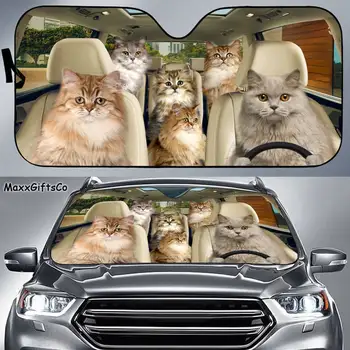 Британски дългокосмести автомобилни слънчеви сенници, британски дългокосмести предно стъкло, котки семейство сенник, котка кола аксесоари, кола декорация, подарък за