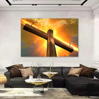 Cross Христос Исус канава отпечатъци религия Великден вяра плакати стена картина за хол небе залез начало декорация без рамка