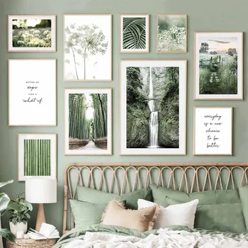Бамбукова палма листа глухарче водопад стена изкуство платно живопис скандинавски плакати и отпечатъци стена снимки за хол дома декор