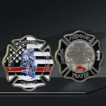 САЩ пожарникар предизвикателство монета тънка червена линия САЩ флаг молитвена монета пожарникар подкрепа благодаря ви подарък изкуство колекция