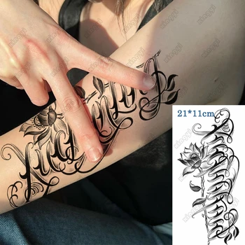 Водоустойчив временен стикер за татуировка Готически текст на буква от дума флаш Tatto Lotus Body Art Arm китката обратно фалшив Tatoo Мъже Жени Възрастен