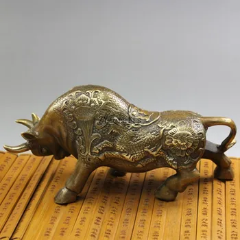 Изискан Китай месинг изделия ръчно издълбани говеда статуя мед