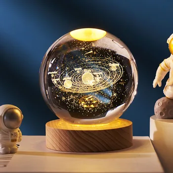 1pcs 3d Слънчева система астрономия кристална топка с LED осветление топка лазерно издълбани стъклена топка модерен материал декорация менюта подарък