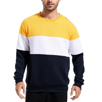 Мъжки топ случайни контрастен цвят Daily дълъг ръкав O врата полиестерен пуловер суитчър Топ достъпни високо качество