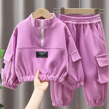 Момичета бебешки дрехи комплект пролет и есен нов детски пуловер панталони две части детски спортно облекло комплект